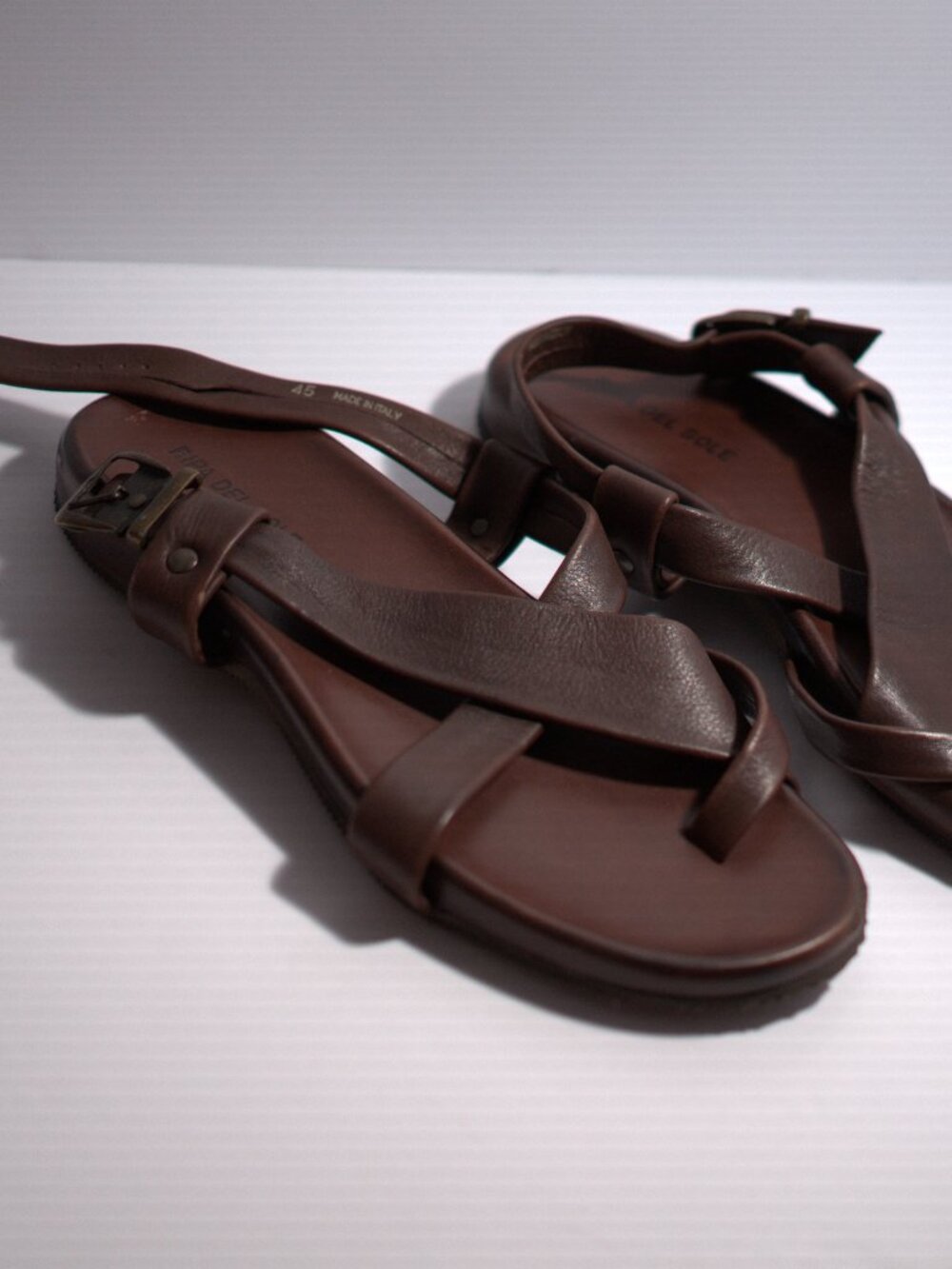 Ripa Del Sole Brown Leather Criss-Cross Gladiator Toe-Loop Sandals Made In Italy